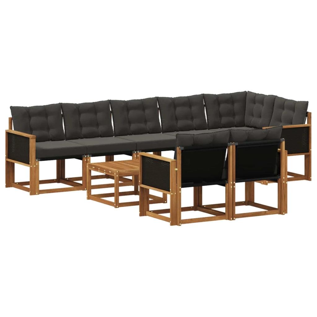 Set di divani da esterno con cuscino 9 pcs Naturale e Nero
