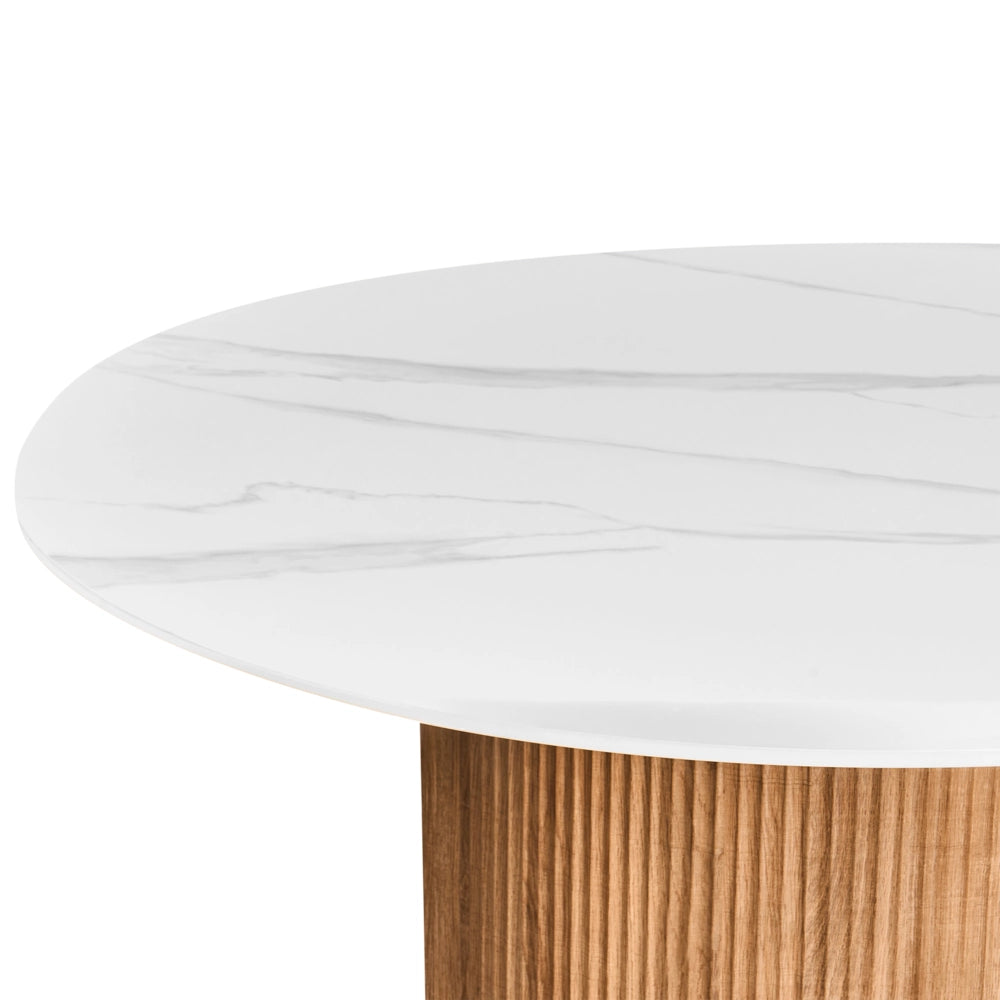 Tavolo da pranzo moderno rotondo ⌀ 120 cm Industrial Gamba nervata MDF Marmo bianco