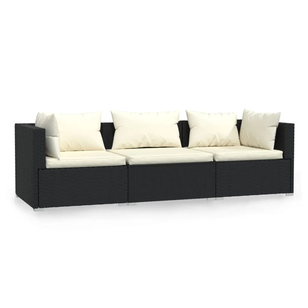 Divano a 3 Posti con Cuscini Nero in Polyrattan cod mxl 35477