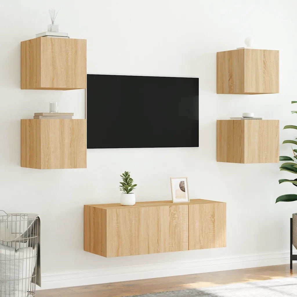 Mobile TV a Parete con Luci LED Rovere Sonoma 30,5x35x80 cm 837222