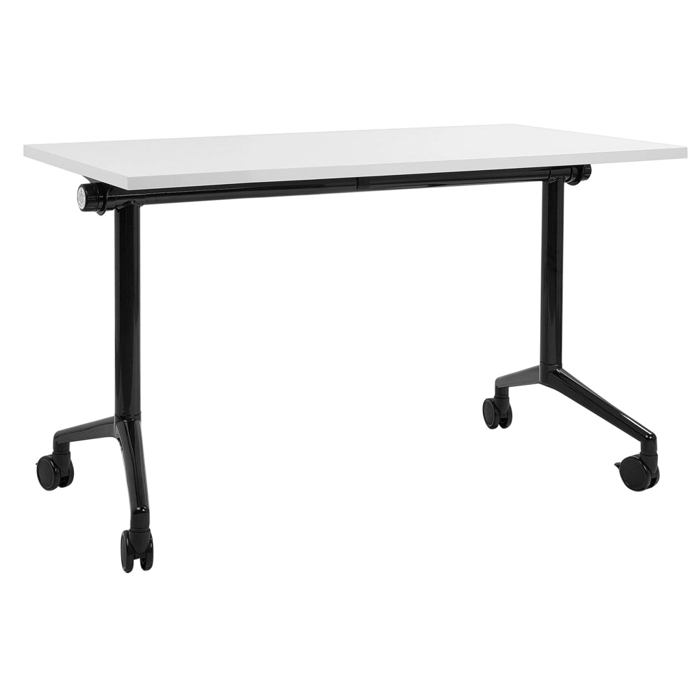 Scrivania rettangolare pieghevole con rotelle portatile con struttura in metallo bianco e nero 120 x 60 cm stile moderno