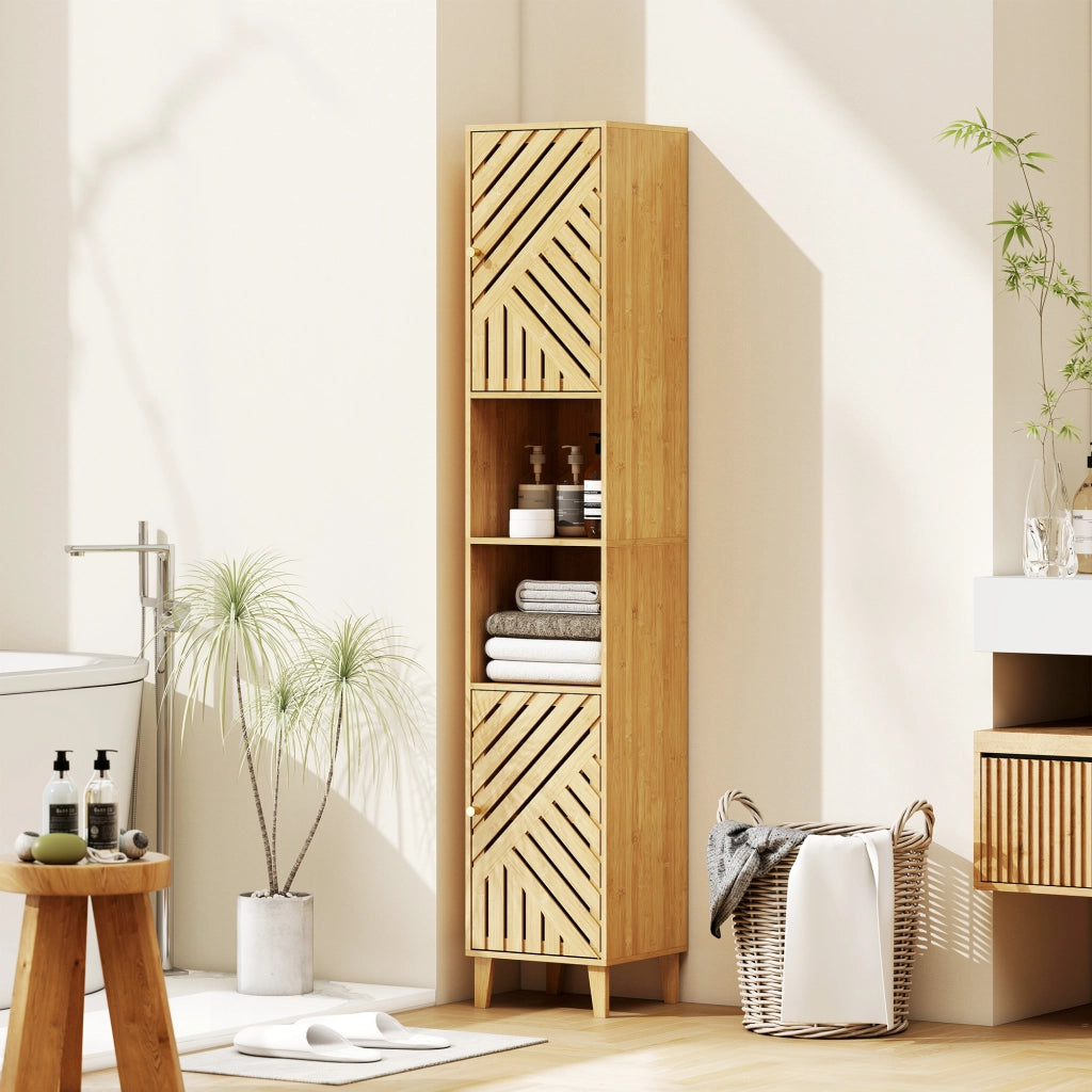 Colonna Bagno con Armadietti e Ripiani ¨C zephmum ¨C Bamb¨´ e Truciolato 32x30x170 cm