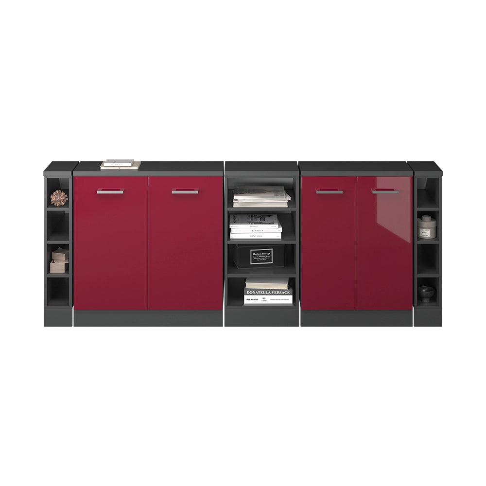 Set di mobili sottotetto Rion Rosso lucido/Antracite 210 cm Set di 5 carcasse armadio profondità 60 cm Vicco
