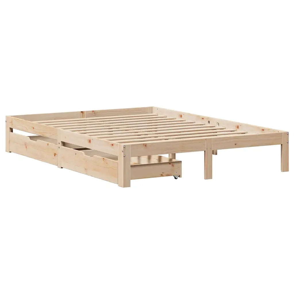 Letto matrimoniale | Letto per adulti | Giroletto con Cassetti 160x200 cm in Legno Massello di Pino