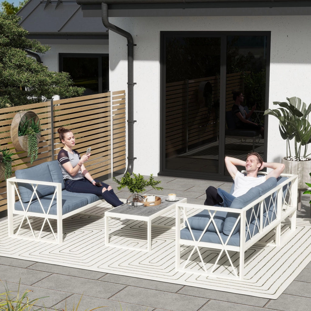 Set Salotto da Giardino Angolare Poltrona Reclinabile 2 Divanetti con Cuscini e Tavolino Grigio
