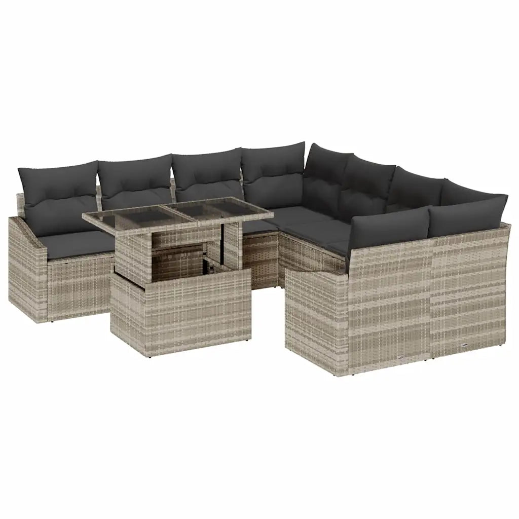 Set Divano da Giardino 9 pcs Grigio chiaro Poly Rattan 3357715