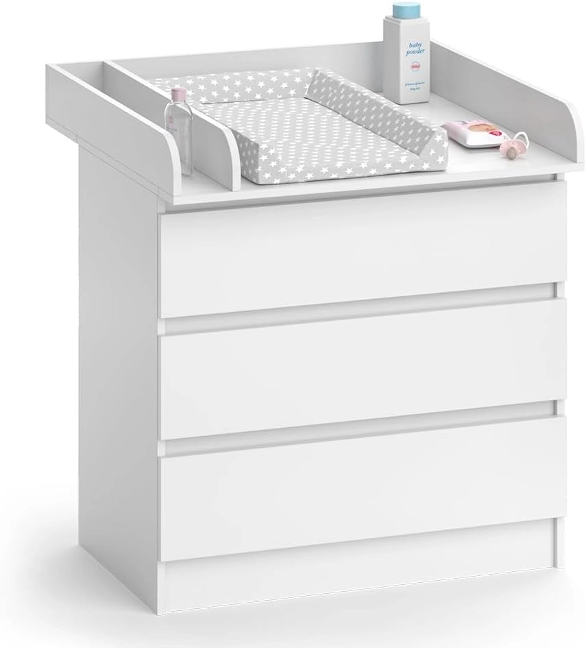 Fasciatoio Emma, Bianco, 80 x 85.4 cm con 3 cassetti