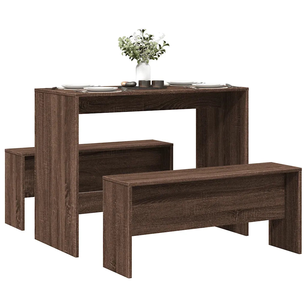 Set Tavolo da Pranzo e Panche 3 pz Rovere Marrone in Truciolato 855537
