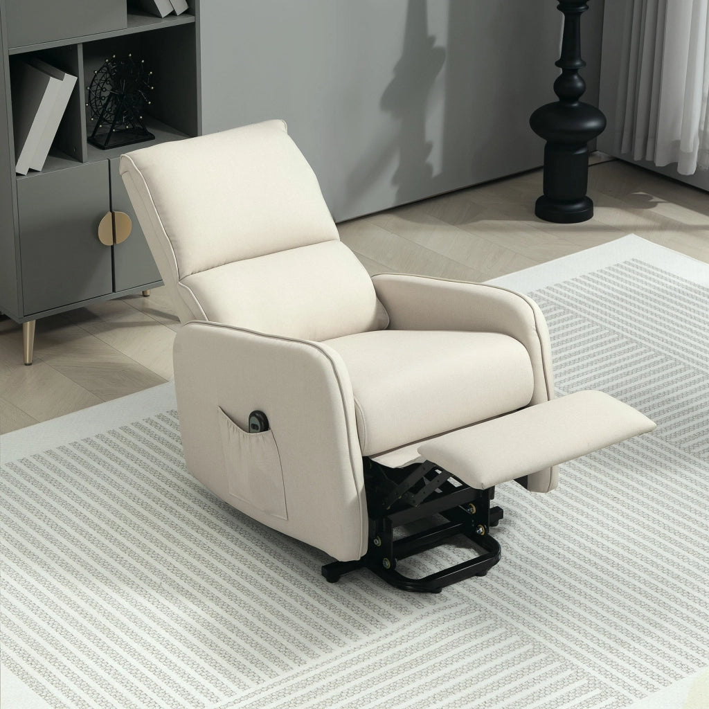 Poltrona Alzapersona Elettrica Reclinabile con Telecomando e Tasca in Tessuto Beige