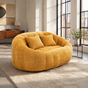 Poltrona pouf con braccioli e memory foam per soggiorno e camera in ciniglia gialla