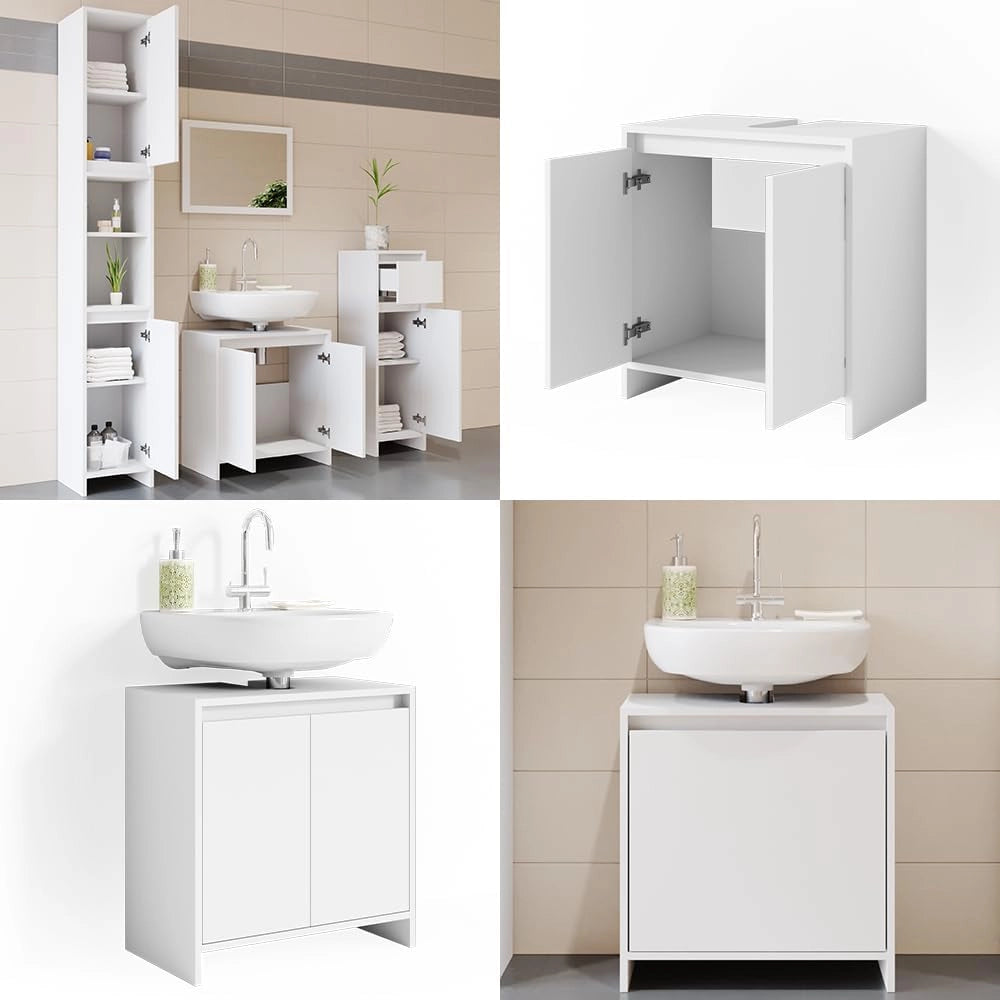 Mobile sottolavabo per bagno Emma, Bianco, 58 x 60 cm, combinabile con la serie Emma per l'organizzazione in bagno