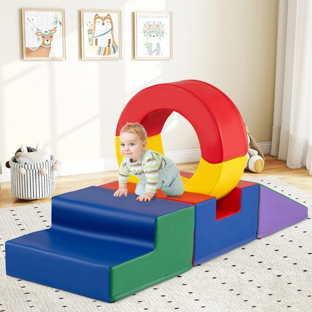 Palestra modulare da interno con rivestimento in pelle PU, Set di 5 giochi da arrampicata per bambini 12+ mesi