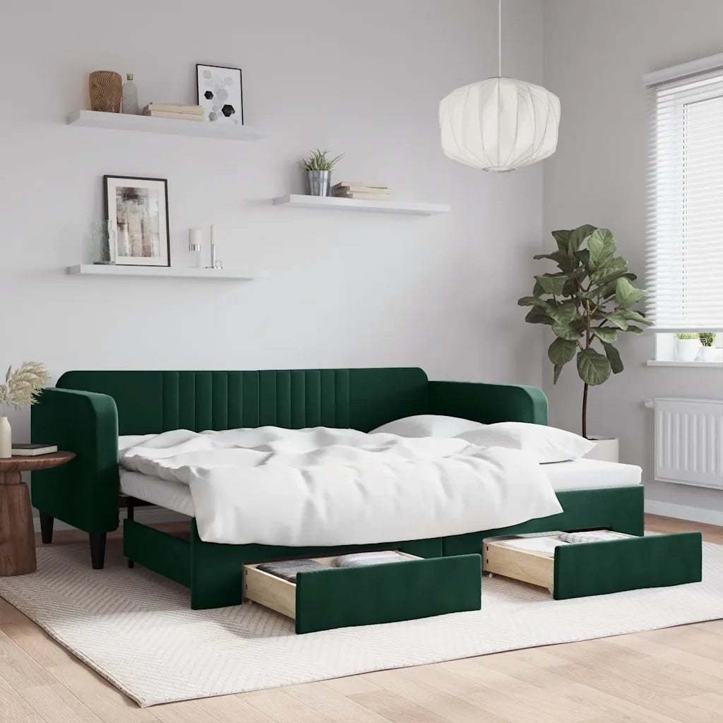 Divano Letto Estraibile Cassetti Verde Scuro 90x200cm Vellutocod mxl 130639