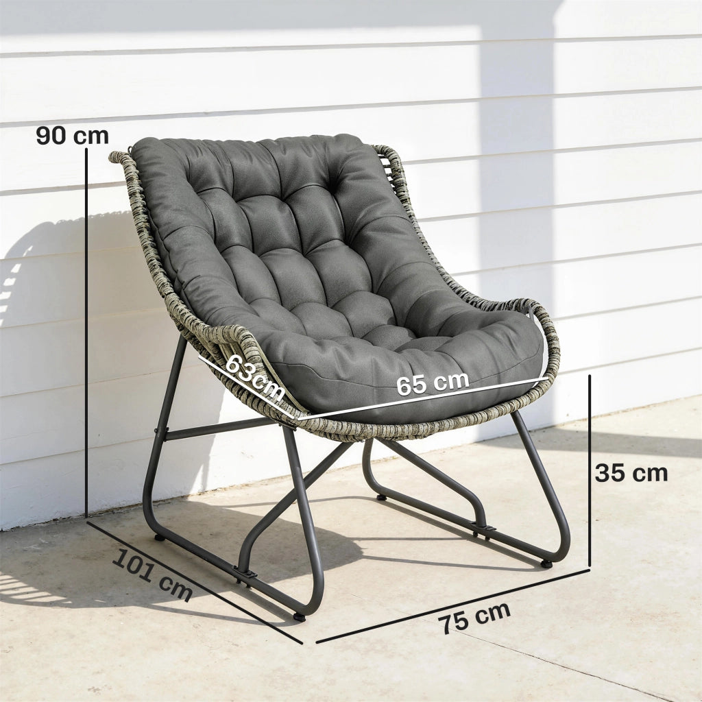 Poltrona da giardino in polyrattan con cuscini ¨C zephmum ¨C grigio, portata 120kg