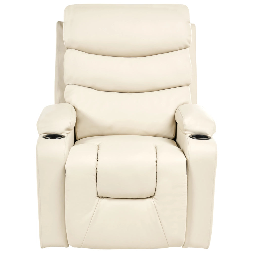 Poltrona elettrica reclinabile in ecopelle imbottita con poggiapiedi beige stile moderno