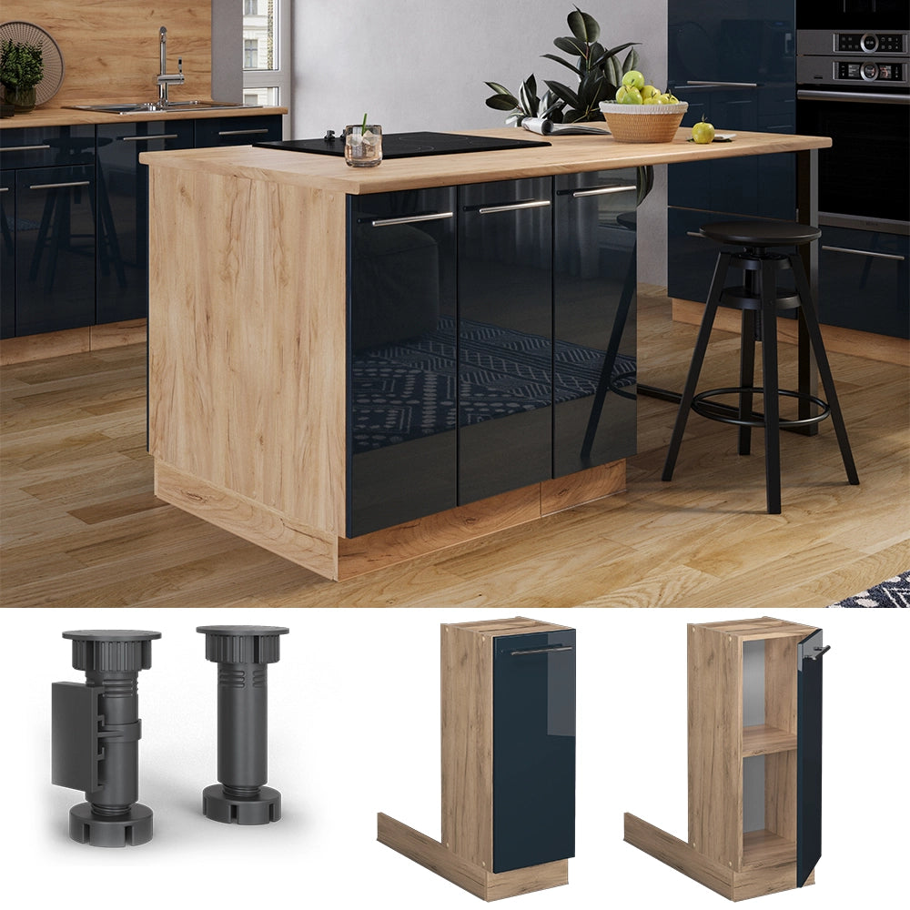 Vicco Armadi da cucina Blu scuro lucido 30 cm senza piano di lavoro