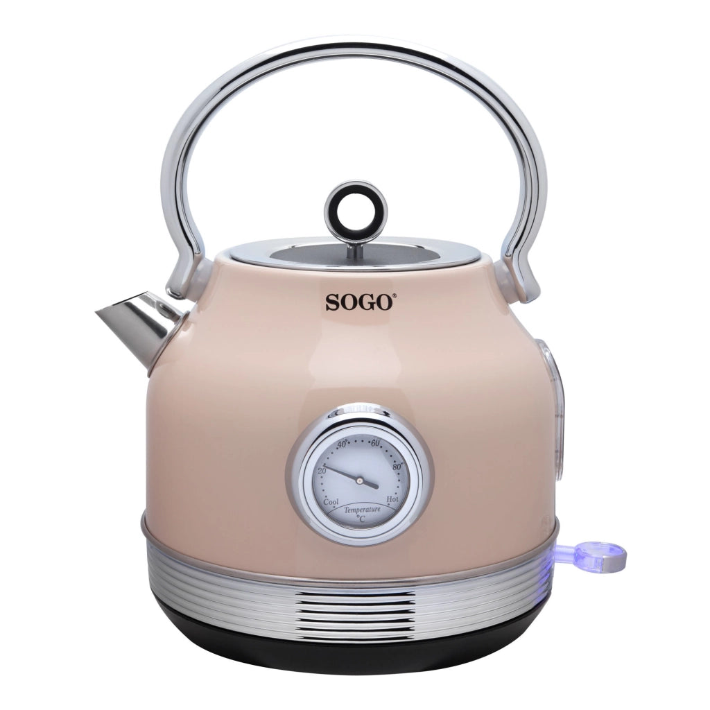 Bollitore elettrico vintage 1,8 litri con termometro integrato, base 360° e spegnimento automatico 2200W - Sogo