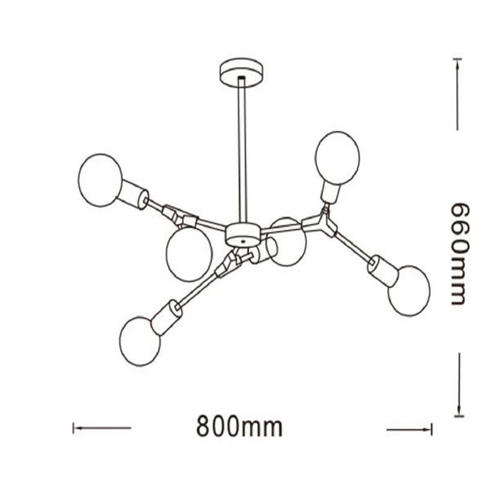 Trade Shop - Lampadario A Sospensione In Bronzo Geometrico Con 6 Bracci Attacco E27 Da Soffitto A45-6 -