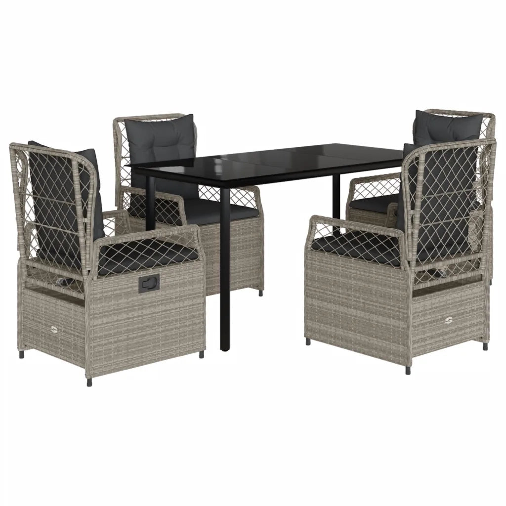 Set Pranzo da Giardino 5pz con Cuscini Grigio Chiaro Polyrattan