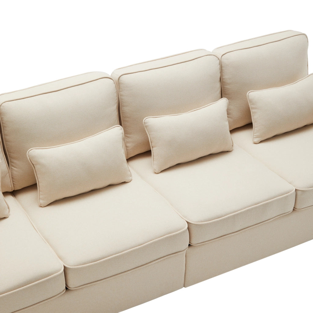Divano 4 Posti in Tessuto con Braccioli e Cuscini ¨C MINIMAL ¨C Beige/Grigio/Verde