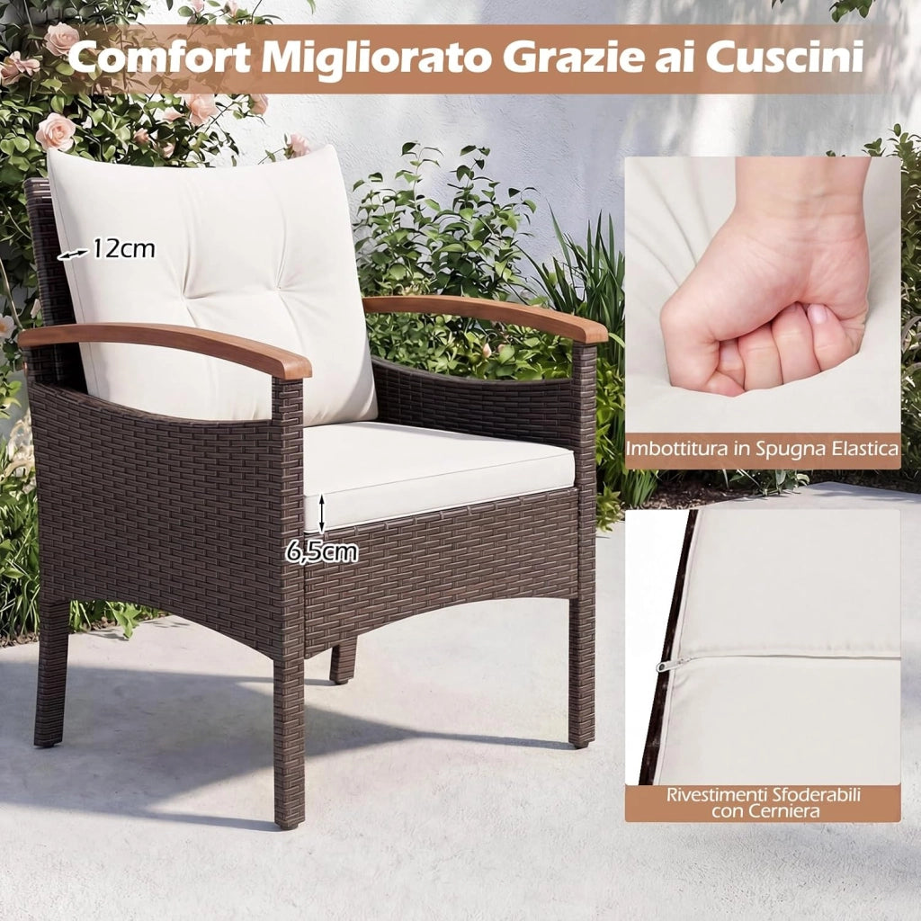 Set Salotto da Giardino in Rattan da 5 Pezzi, Set in Vimini per Esterni con Cuscini per Sedili e Schienale, Comodo Tavolino e 2 Ottomane, per Giardino Cortile Piscina (Bianco)