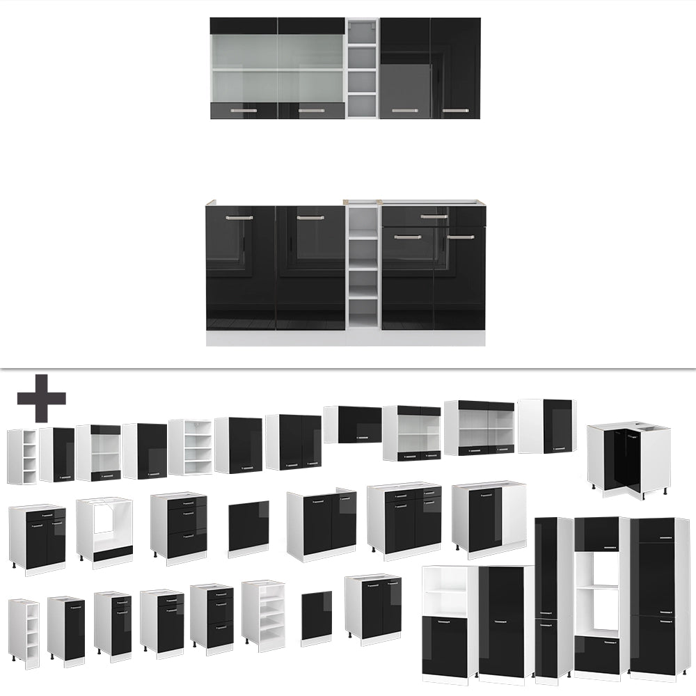 Vicco Cucina monoblocco Nero lucido 160 cm , PL Marmo