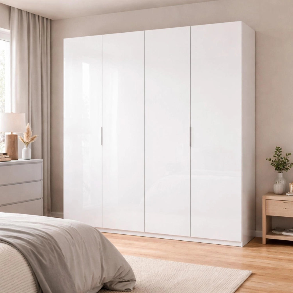 Armadio Multiuso 4 Ante Battenti Con 2 Barre Appendiabiti E Ripiano Interno Per Camera Matrimoniale Cabina Armadio E Stanza Ospiti Design Moderno Minimal 180 x 200 x 52 Cm Colore Bianco