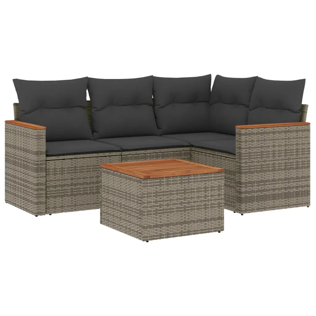 Set Divano da Giardino 5 pz | Set Salotto da Giardino con Cuscini Grigio in Polyrattan