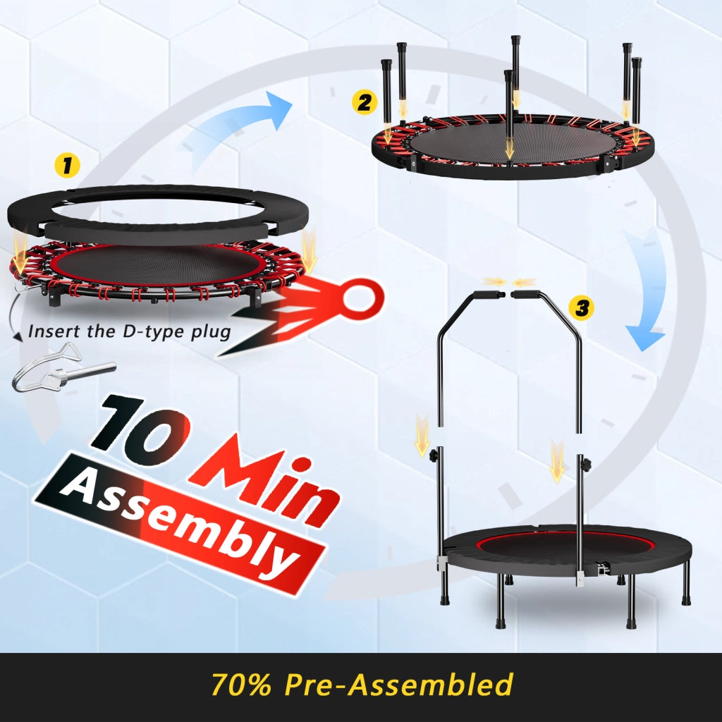 TRAMPOLINO Fitness pieghevole 101 cm con maniglia in acciaio nero
