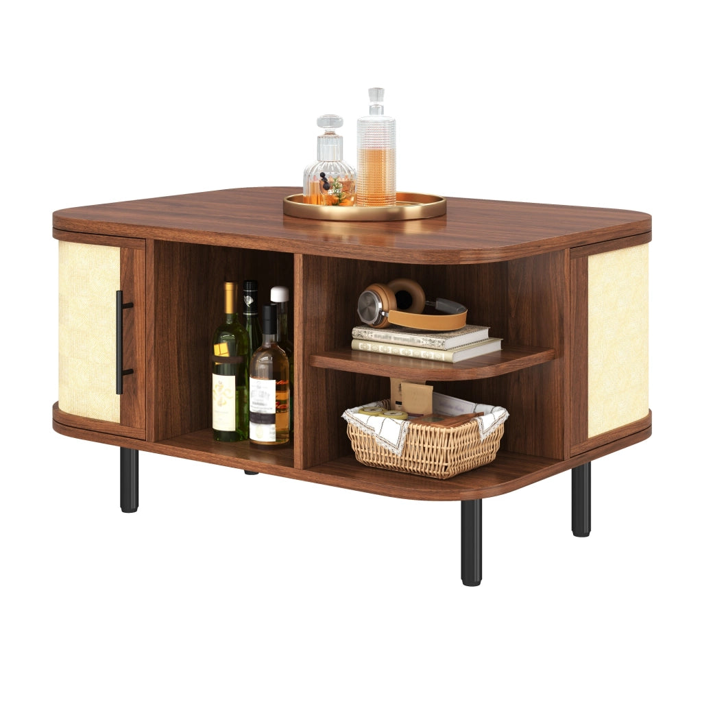 TAVOLINO DA CAFFÈ 80x60x47 cm in MDF Noce con vani laterali