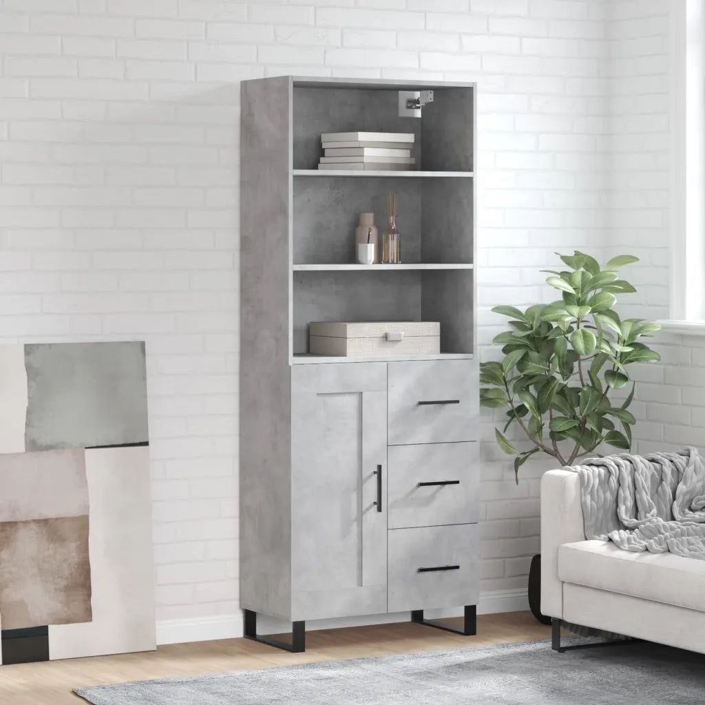 Credenza-Buffet-Armadio da cucina Grigio Cemento 69,5x34x180 cm in Legno Multistrato 465332
