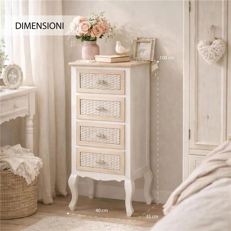 CHARM CASSETTIERA A 4 CASSETTI 40X35X100 CM COLORE BIANCO E CREMA