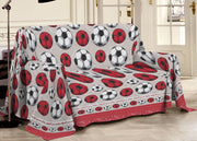 Telo Arredo Multiuso Linea Pensieri Delicati In 100% Cotone Disegno Calcio - Matrimoniale - Rosso