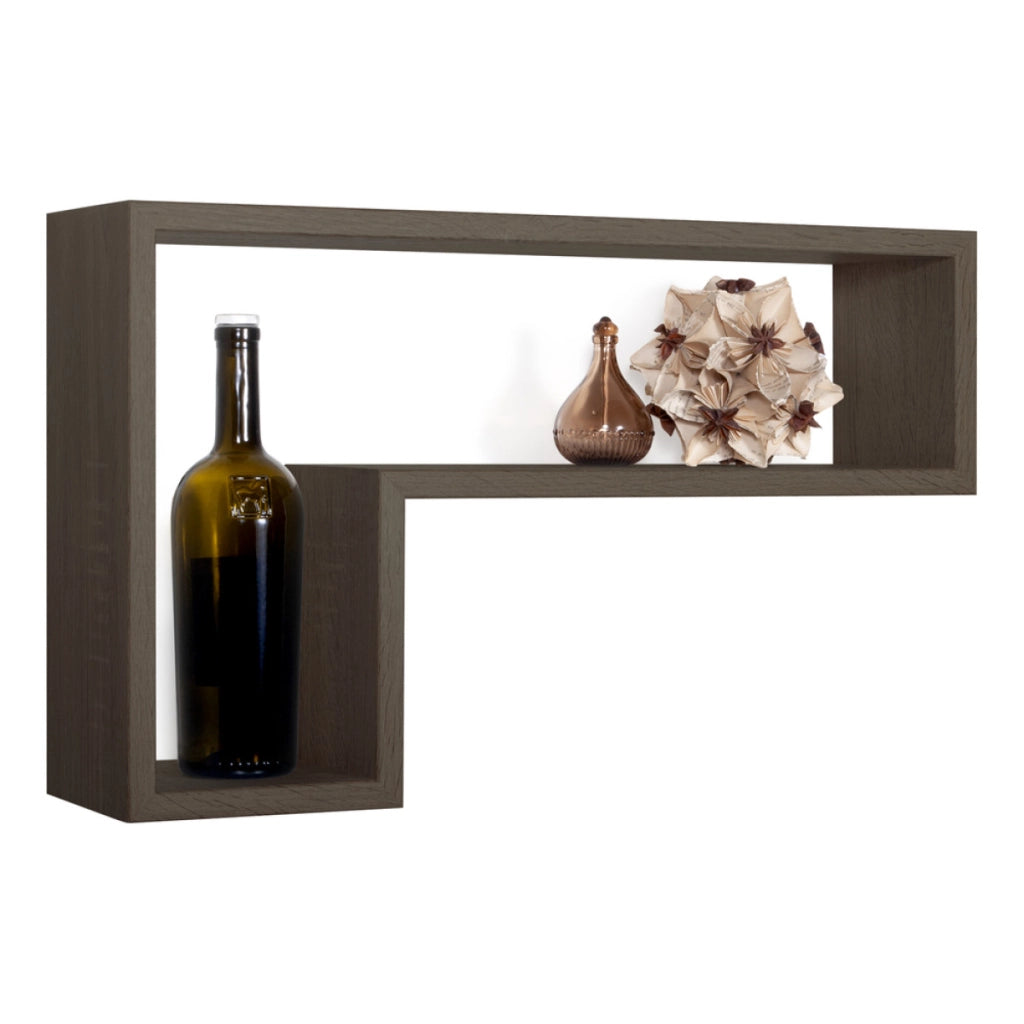 Mensola da Muro Modello LETTERA, Pensile Bagno, Mensola da Parete, Scaffale da Parete, 61x37 p15.5 cm. Finitura  NOCE - MADE IN ITALY