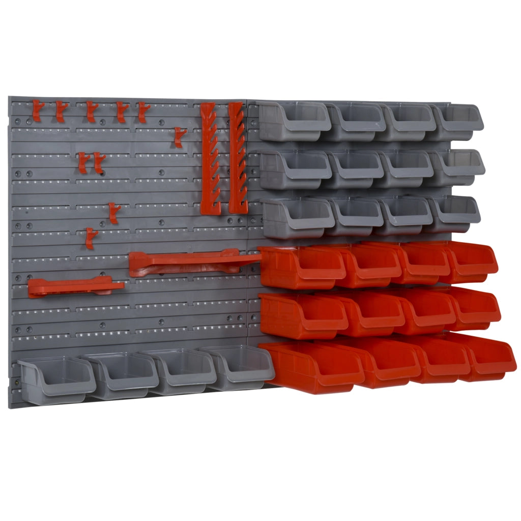 Scaffale a Parete per Utensili 95x54 cm con 28 Scatole ¨C zephmum ¨C Grigio e Rosso
