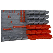 Scaffale a Parete per Utensili 95x54 cm con 28 Scatole ¨C zephmum ¨C Grigio e Rosso