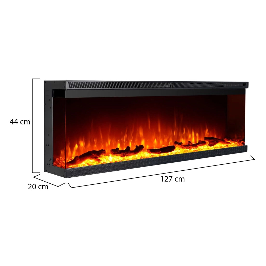 Caminetto Pofi, Camino Elettrico Superficie Riscaldabile 30 m2, 127x20x44h cm Nero