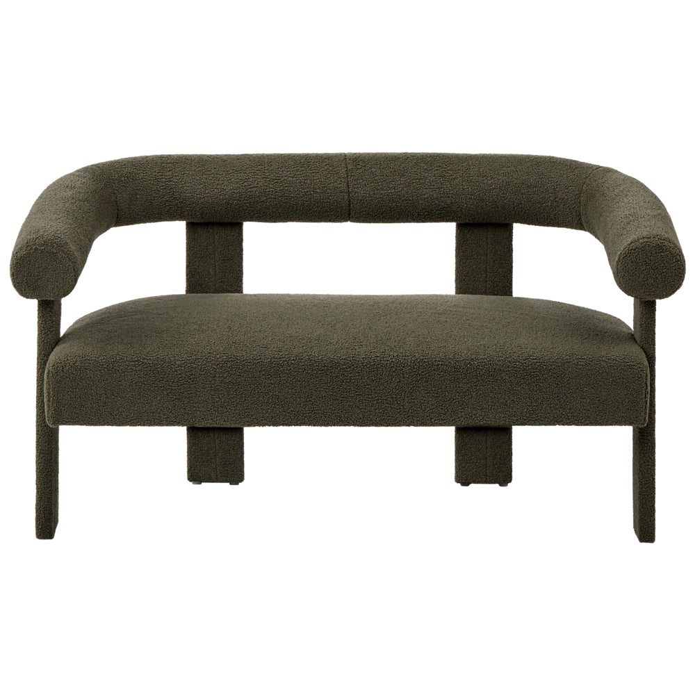 Divano a 2 posti morbido tessuto Boucle verde stile retrò vintage gambe in legno