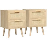 Set 2 Comodini per Camera da Letto Stile Boho con 2 Cassetti, 40x40x56cm, Legno Naturale