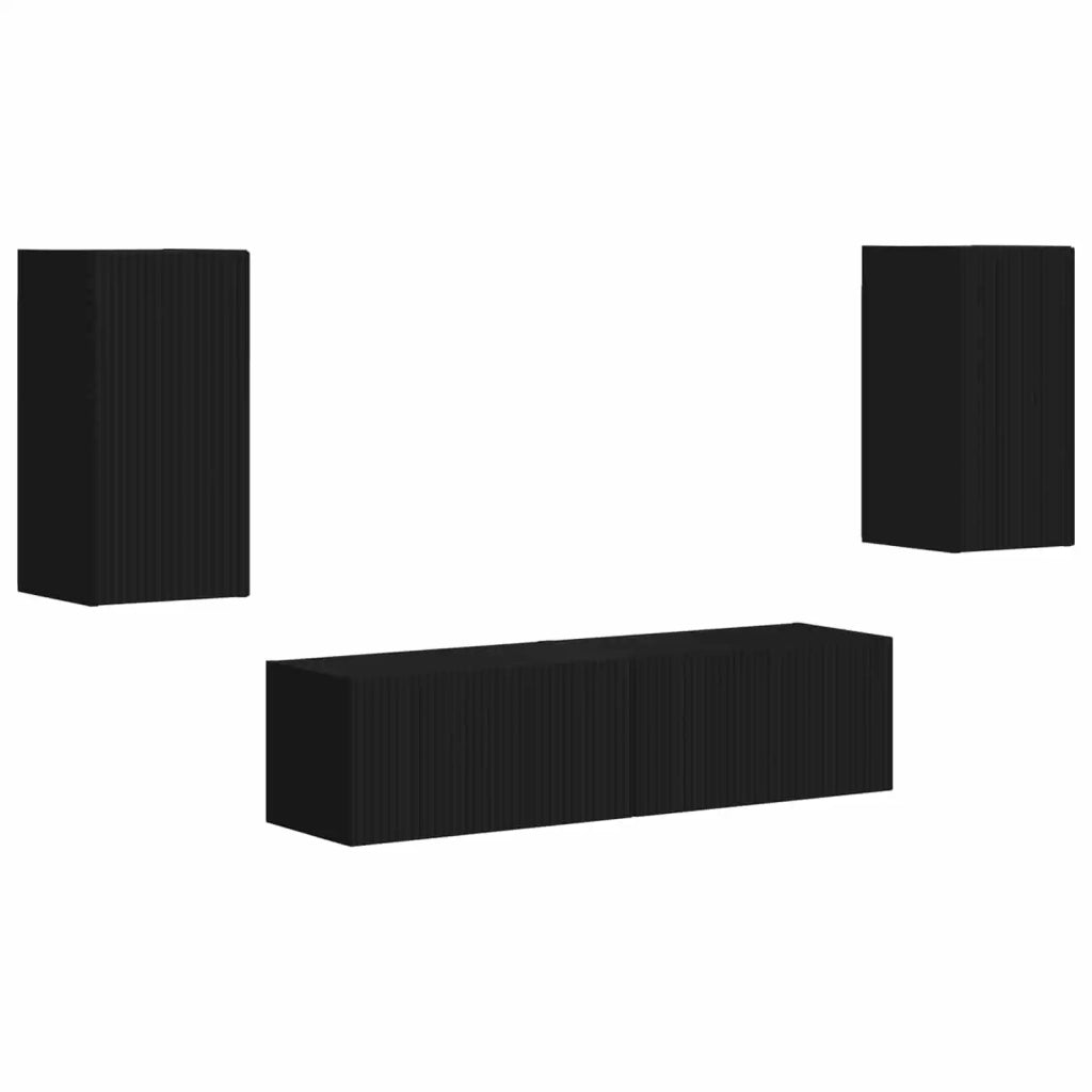 Set mobile TV 4 pz-Credenza per TV Nero Legno multistrato 748354