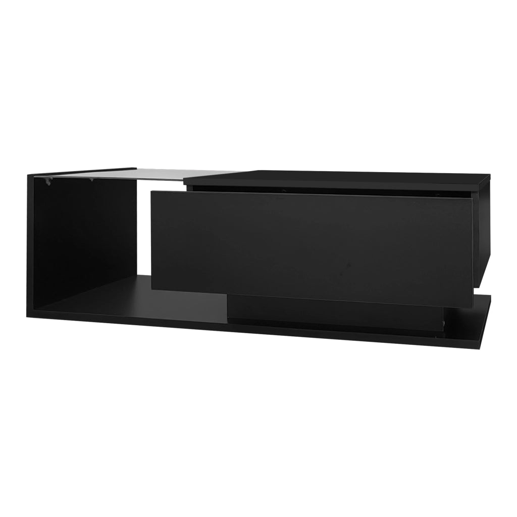 Tavolino da salotto 100x50x32 cm; piano lucido antigraffio con cassetto; truciolare e vetro; nero