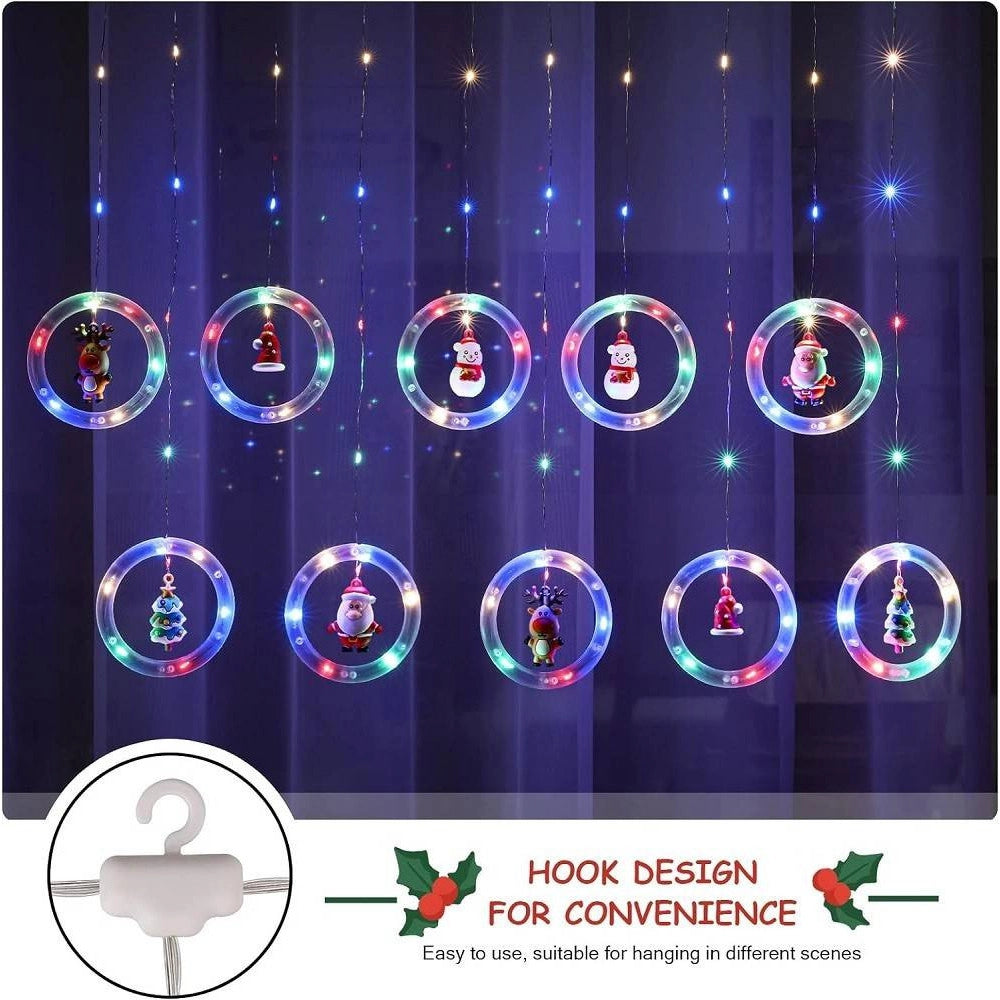 Trade Shop - Tenda Catena Luminosa 3mt Usb Luci Natale Telecomando 10 Addobbi Natalizi Finestra -
