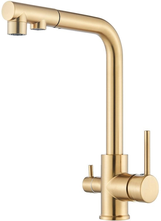 3 vieghi di cucina, 360° girabile, 3-in-1 miscelatore per filtro acqua, rubinetto acqua potabile con 2 maniglie, rubinetto cucina a 3 vie in acciaio inox.