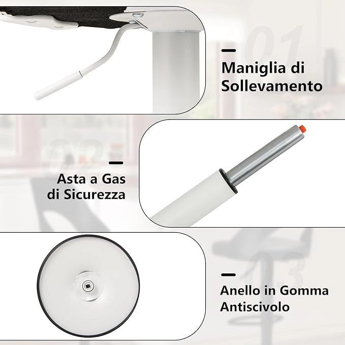 2 Sgabelli Girevoli da Bar Alta 91-111 cm, Set di Sgabelli con Seduta in Ecopelle, Poggiapiedi e Struttura in Metallo, Sedie per Cucina e Bistrò (Bianco)