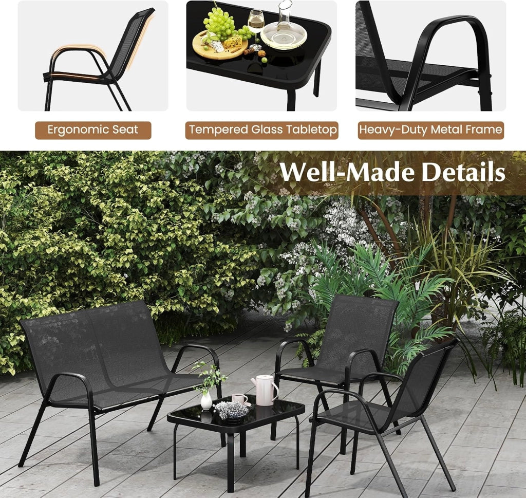 Set di mobili da giardino, 4 pezzi, per 4 persone, set di mobili da giardino, con 2 poltrone, 1 divano e 1 tavolino da caffè, mobili da esterno, per cortile, patio (grigio)