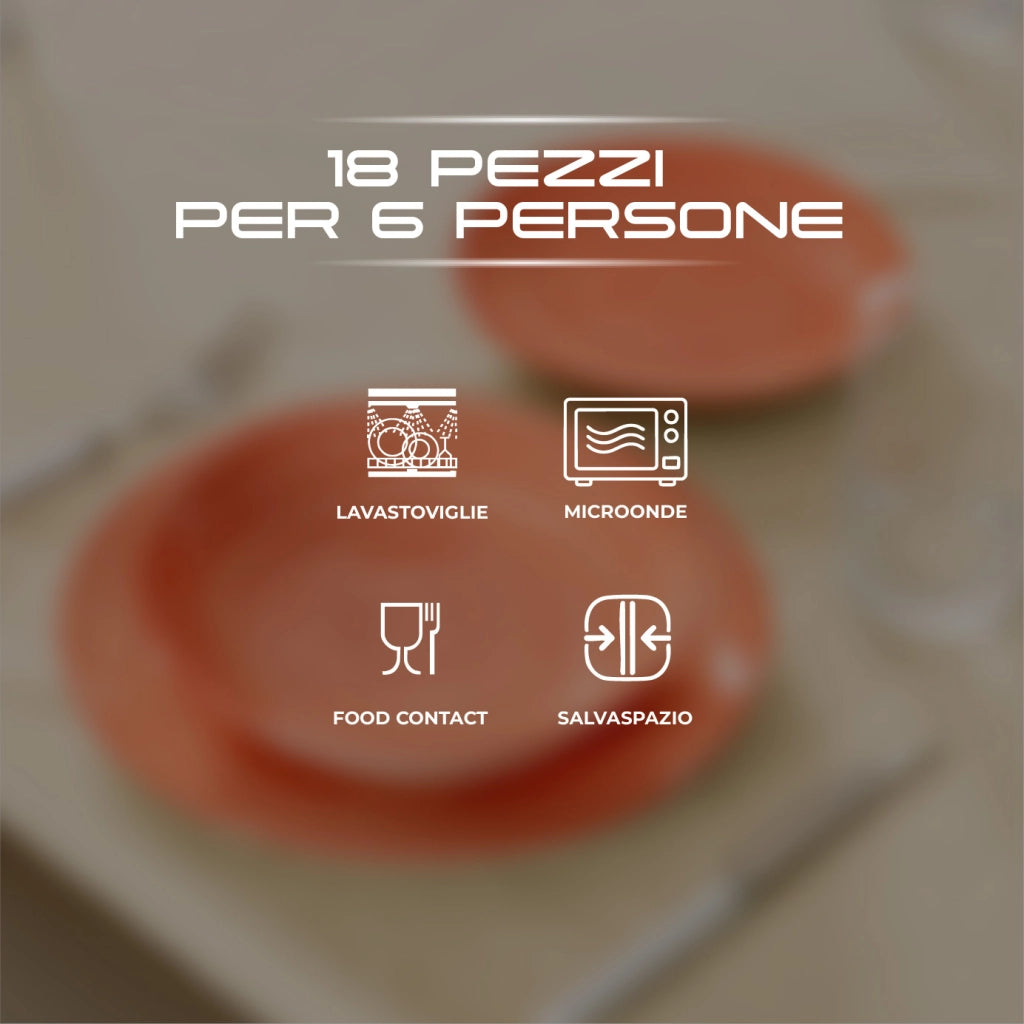 Set 18 Piatti in Porcellana Colorati Servizio Tavola Moderno 6 Persone Piatti Piani Ø27 cm, Fondi Ø20 cm e Dessert Ø19 cm Lavastoviglie e Microonde Certificati per Contatto Alimentare Fuoco