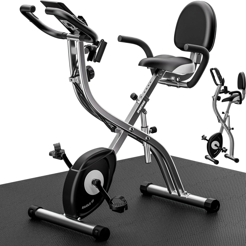 Cyclette Da Casa EAGLE 3 3in Bici Pieghevole Palestra In Casa, Bicicletta da casa Home Trainer, Bici Casa Con Display LCD, 16 Livelli Resistenza, Cinghie Incluse con Ergometro