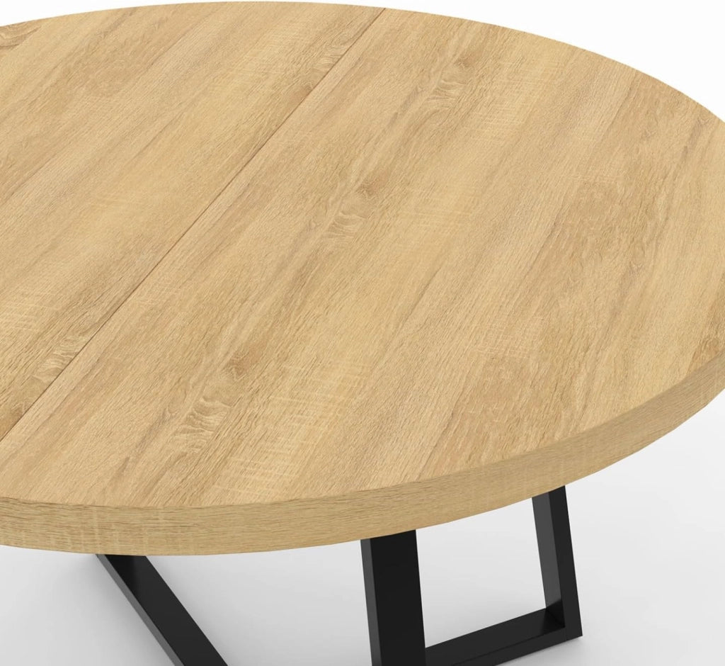 SELMA mesa de comedor redonda para 4-6 en madera y negro diseño industrial 110 cm