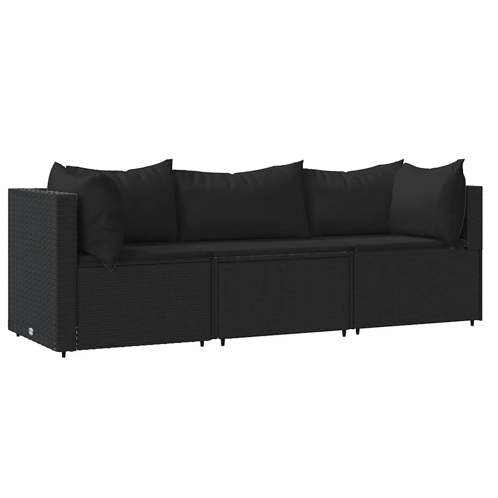 Set Divani da Giardino 3 pz | Set Salotto da Giardino con Cuscini Nero in Polyrattan