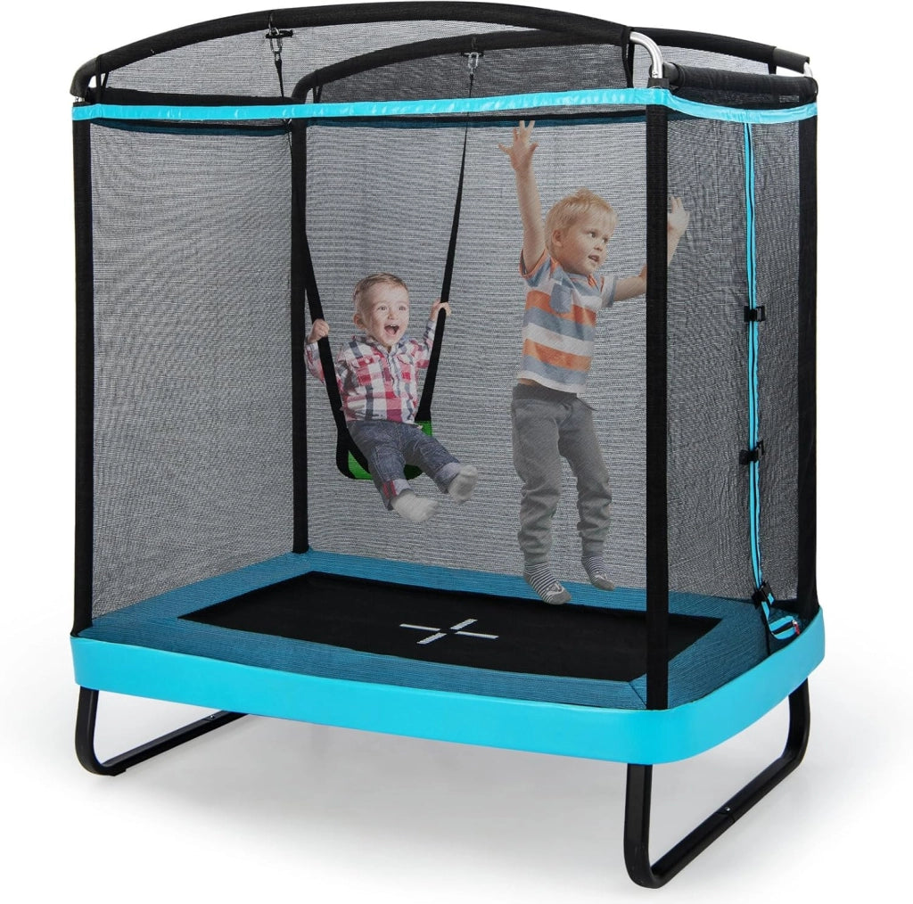 Trampolino per Bambini Rettangolare, Tappeto Elastico da Esterno ed Interno per Bambini da 190CM con Altalena e Rete di Sicurezza per Bambini più di 3 Anni, Portata 100kg